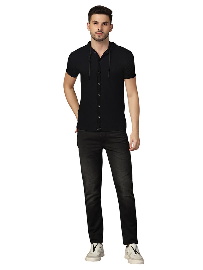 men slim fit short sleeve hooded shirt - 21717605 - Standard Image - 3