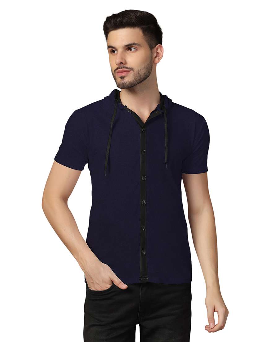 men slim fit short sleeve hooded shirt