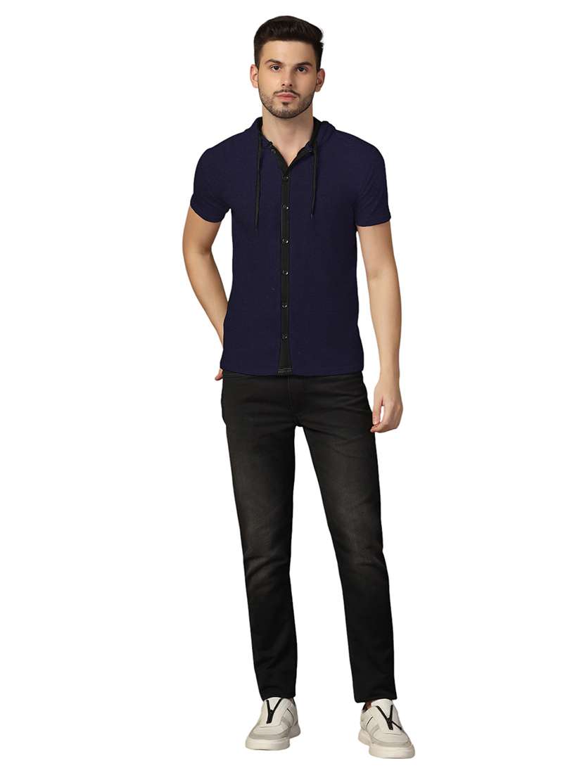 men slim fit short sleeve hooded shirt - 21717609 -  Standard Image - 3