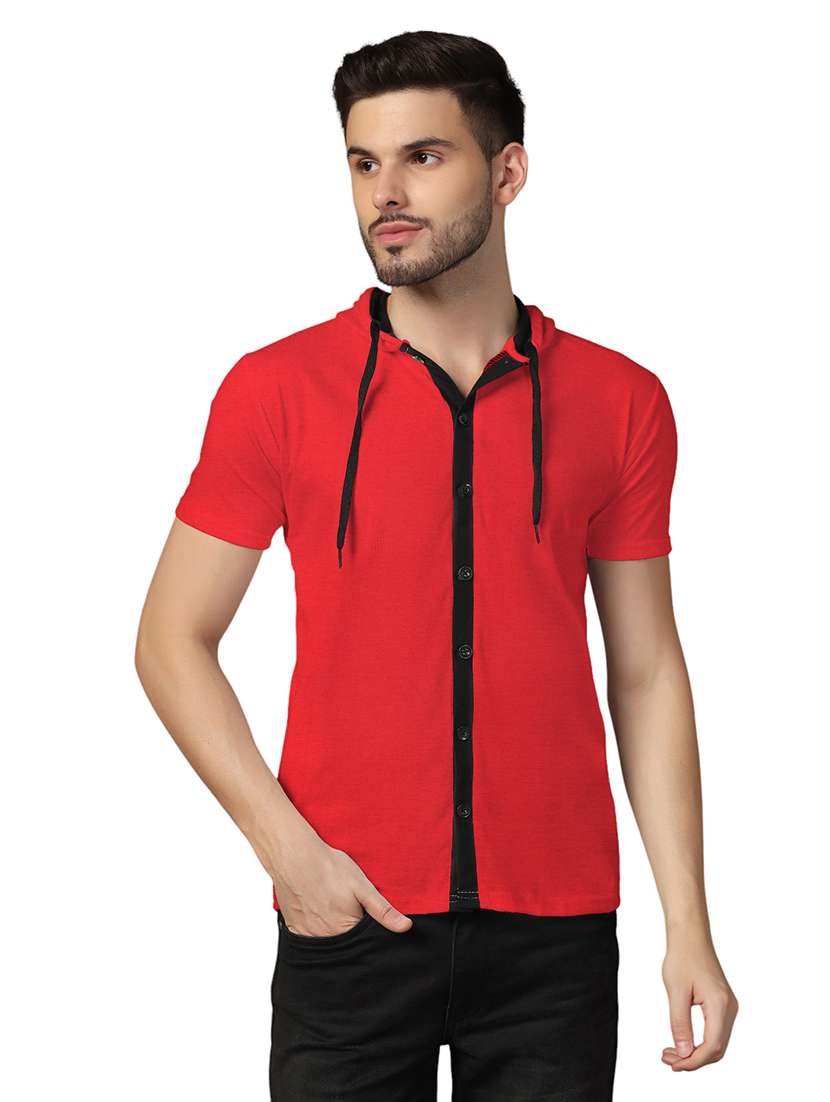 men slim fit short sleeve hooded shirt