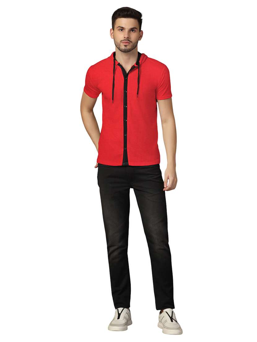men slim fit short sleeve hooded shirt - 21717611 -  Standard Image - 3