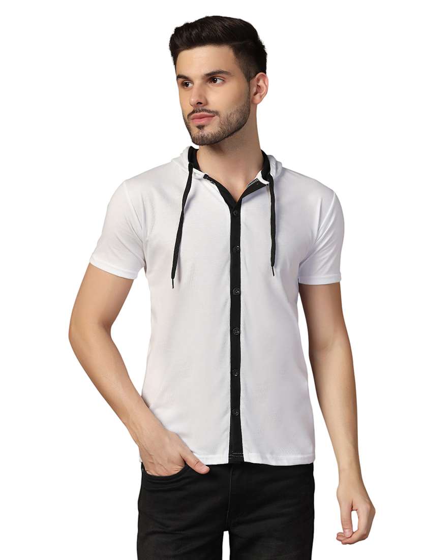 men slim fit short sleeve hooded shirt