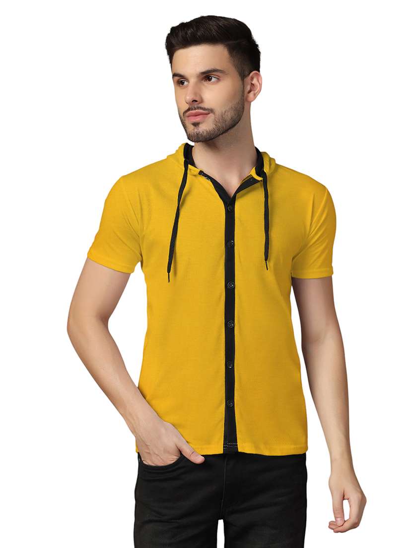 men slim fit short sleeve hooded shirt