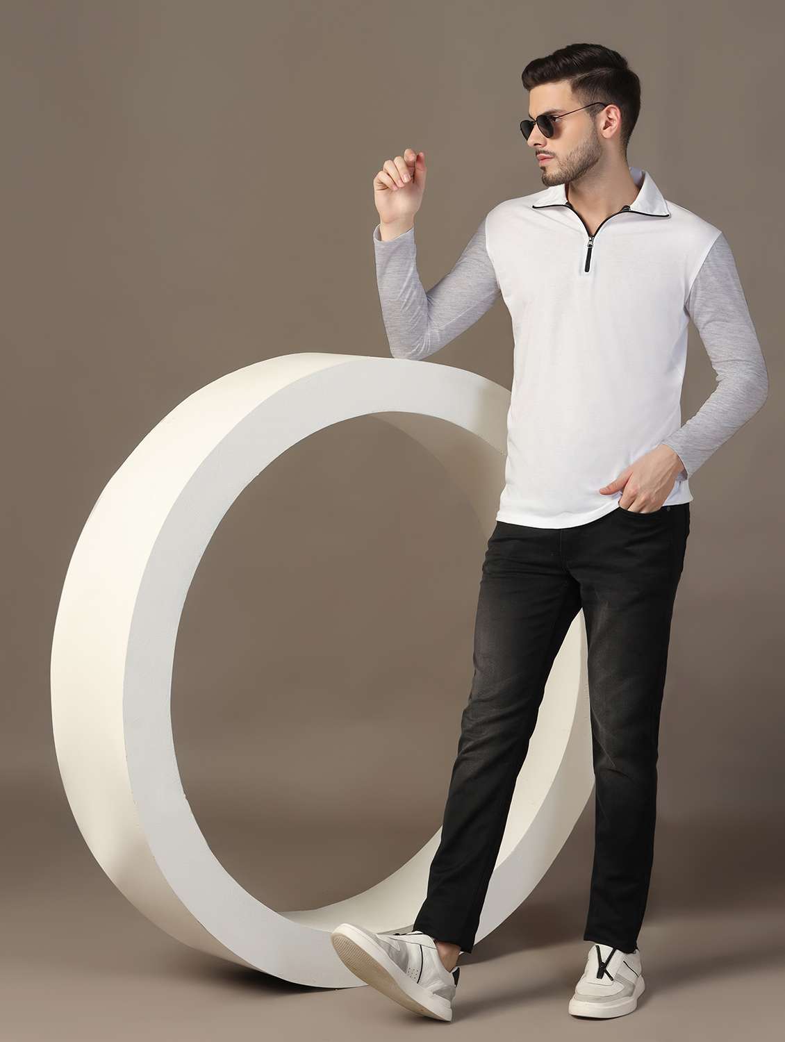 men long sleeves color block polo t-shirt - 21717684 -  Standard Image - 3