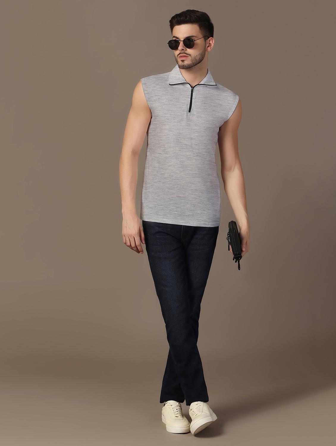 men sleeveless plain polo t-shirt - 21717689 - Standard Image - 3