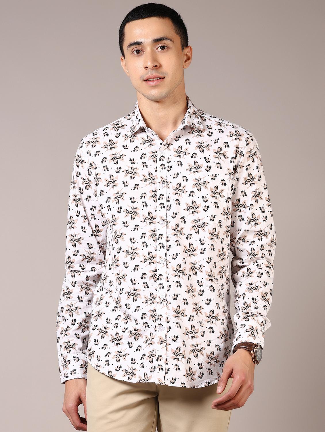men white printed long sleeve casual shirt - 21717855 -  Zoom Image - 0