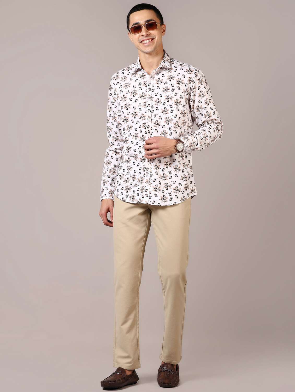 men white printed long sleeve casual shirt - 21717855 - Standard Image - 3