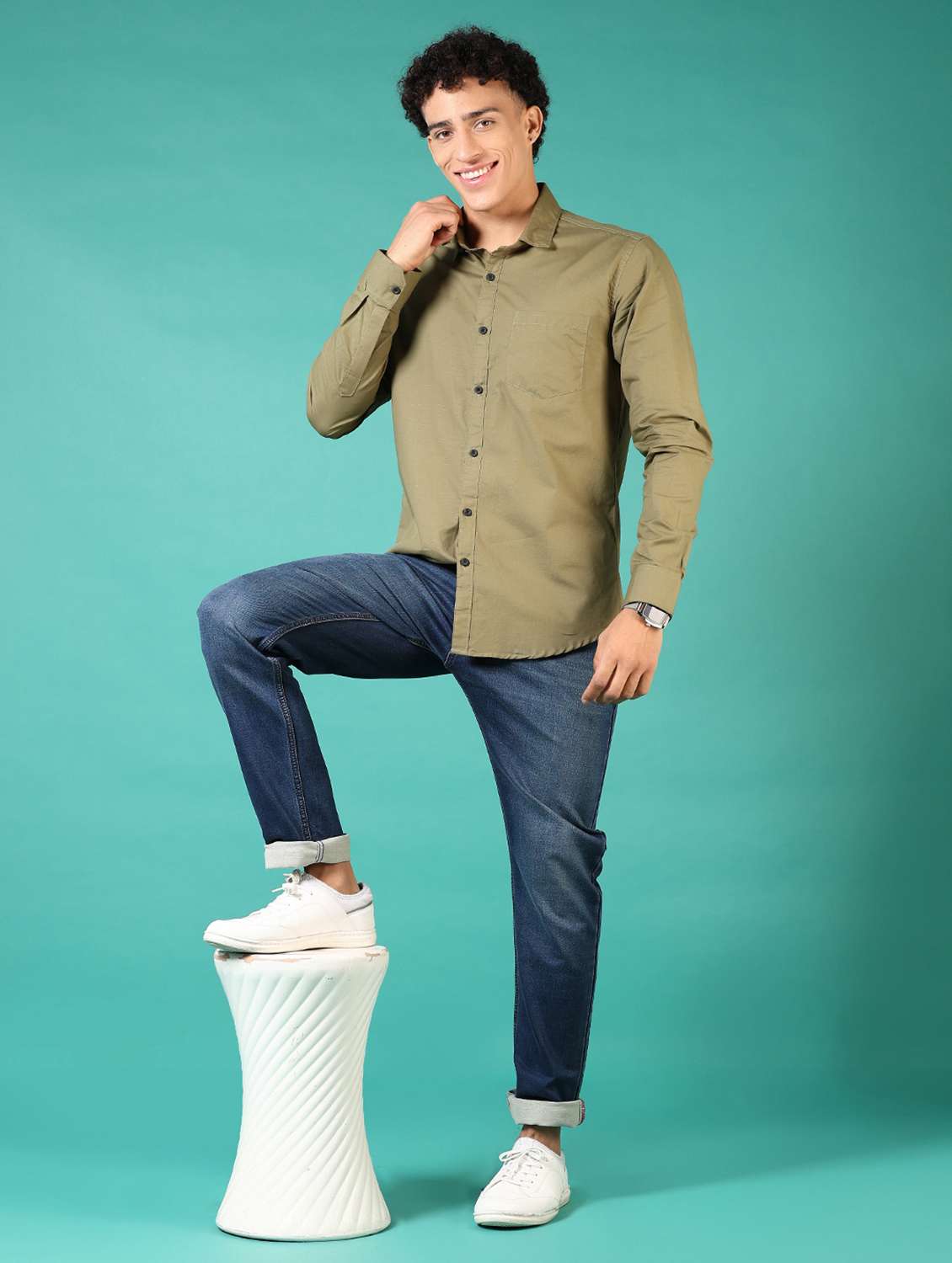 men solid long sleeve casual shirt - 21717863 -  Standard Image - 3