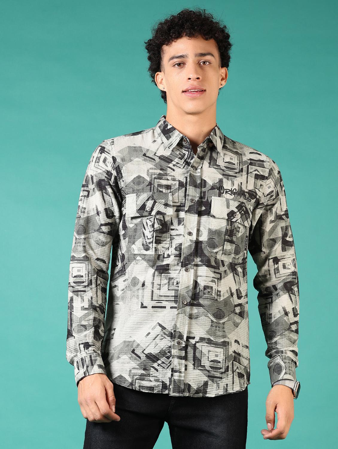 men printed long sleeve casual shirt - 21717894 -  Zoom Image - 0