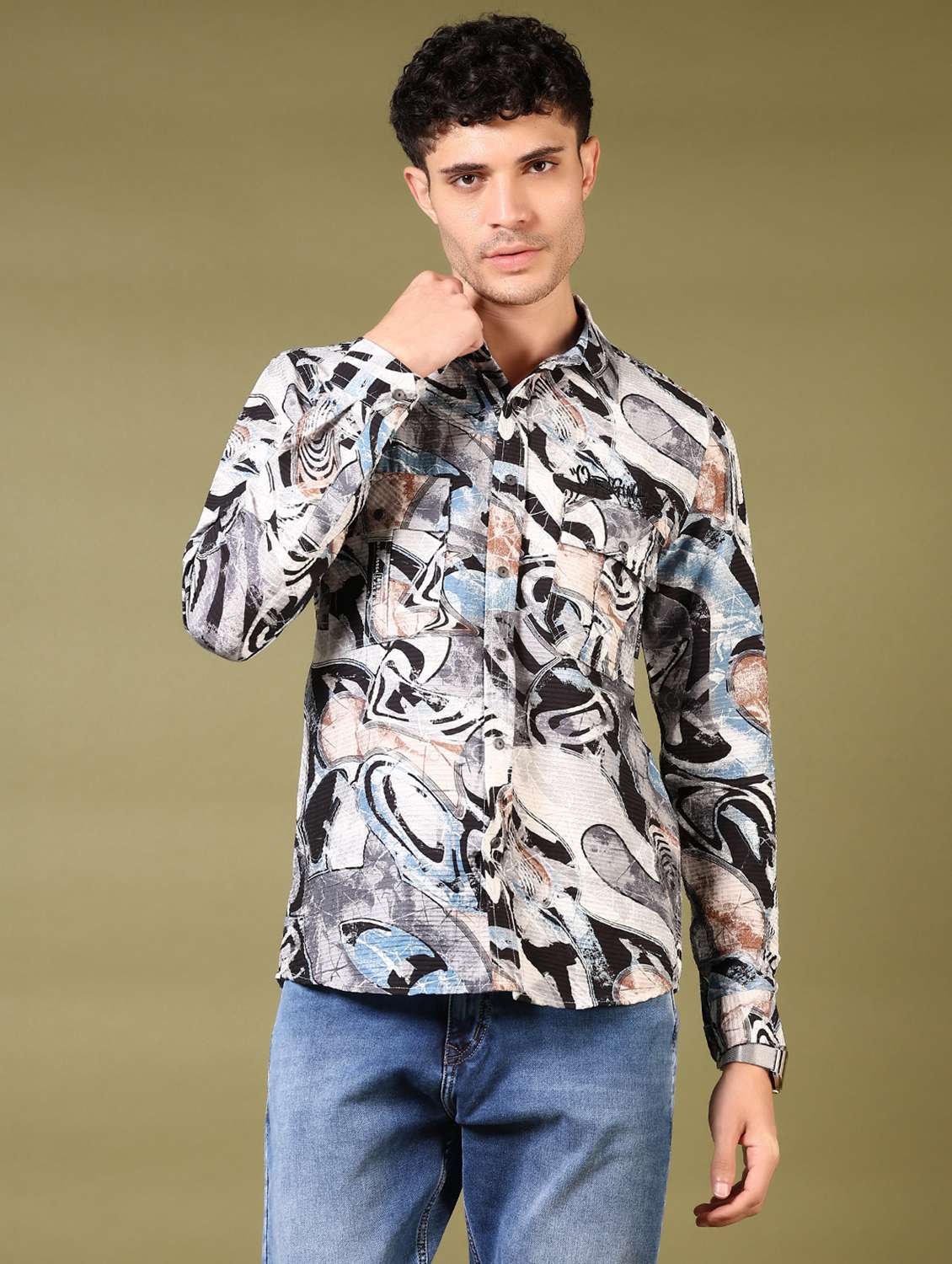 men printed long sleeve casual shirt - 21717900 -  Zoom Image - 0