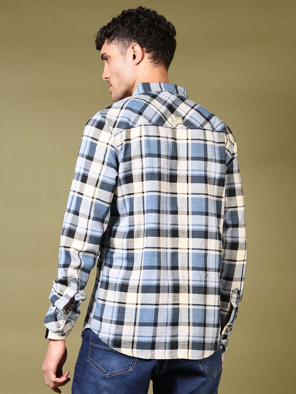 men checks long sleeve casual shirt - 21717904 - Standard Image - 3