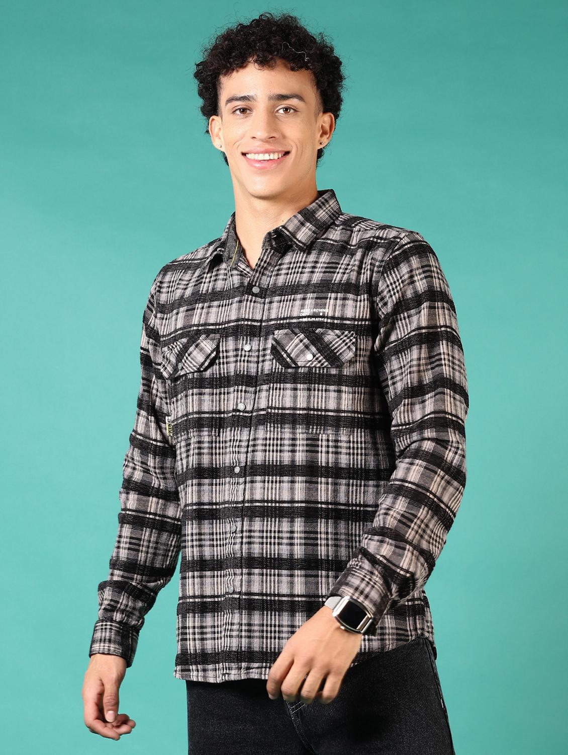 men checks long sleeve casual shirt - 21717926 - Zoom Image - 0