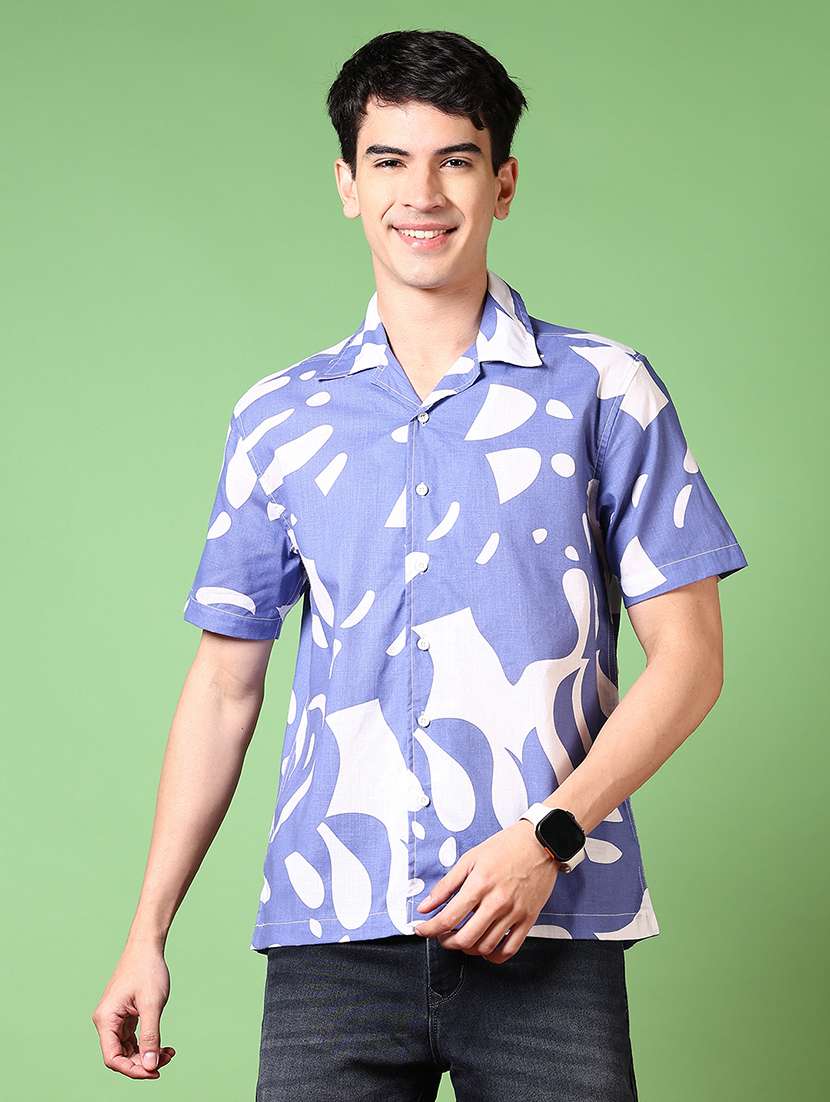 men short sleeves printed casual shirt