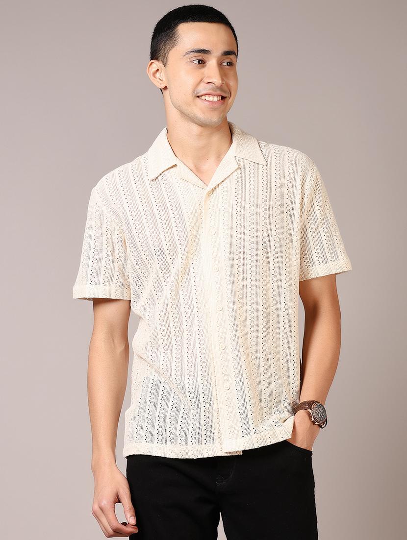 men self design short sleeve casual shirt