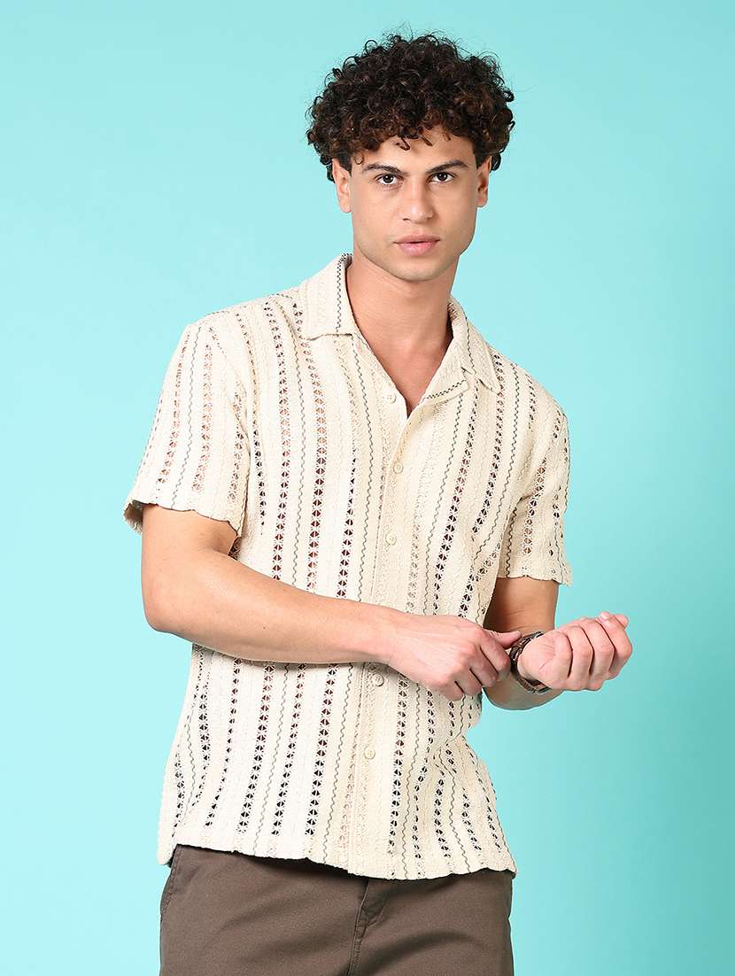 men self design short sleeve casual shirt