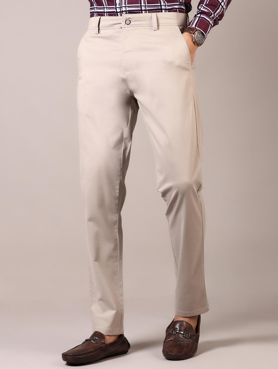 men solid flat front casual trouser
