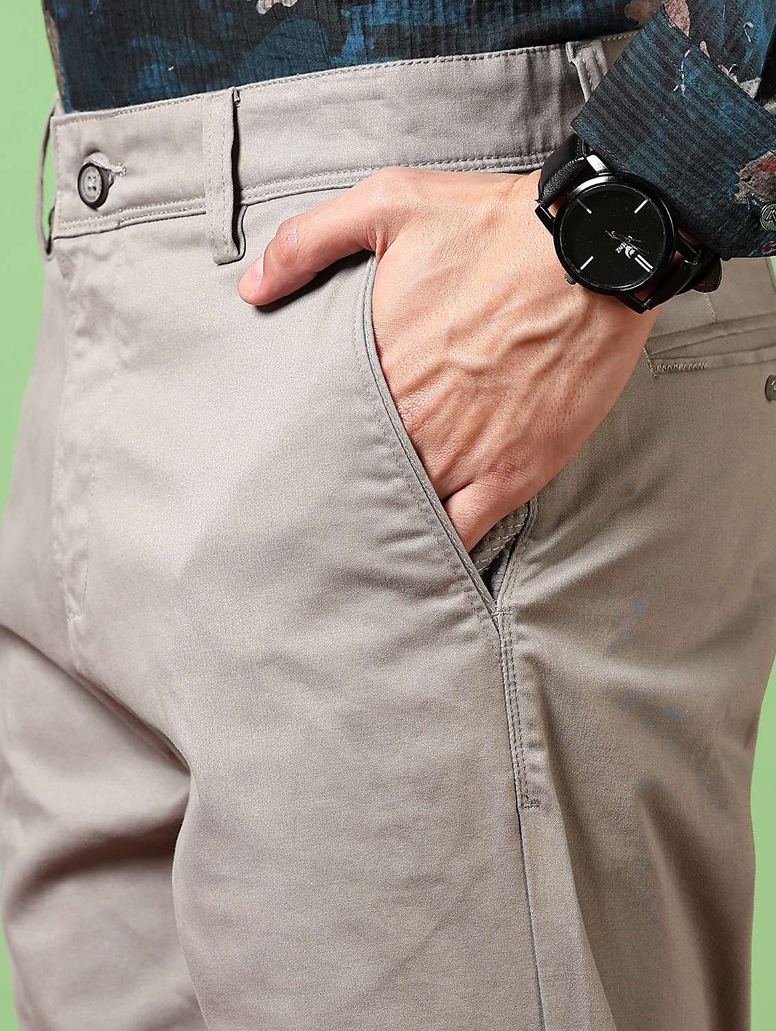 men solid flat front casual trouser - 21717973 -  Standard Image - 5