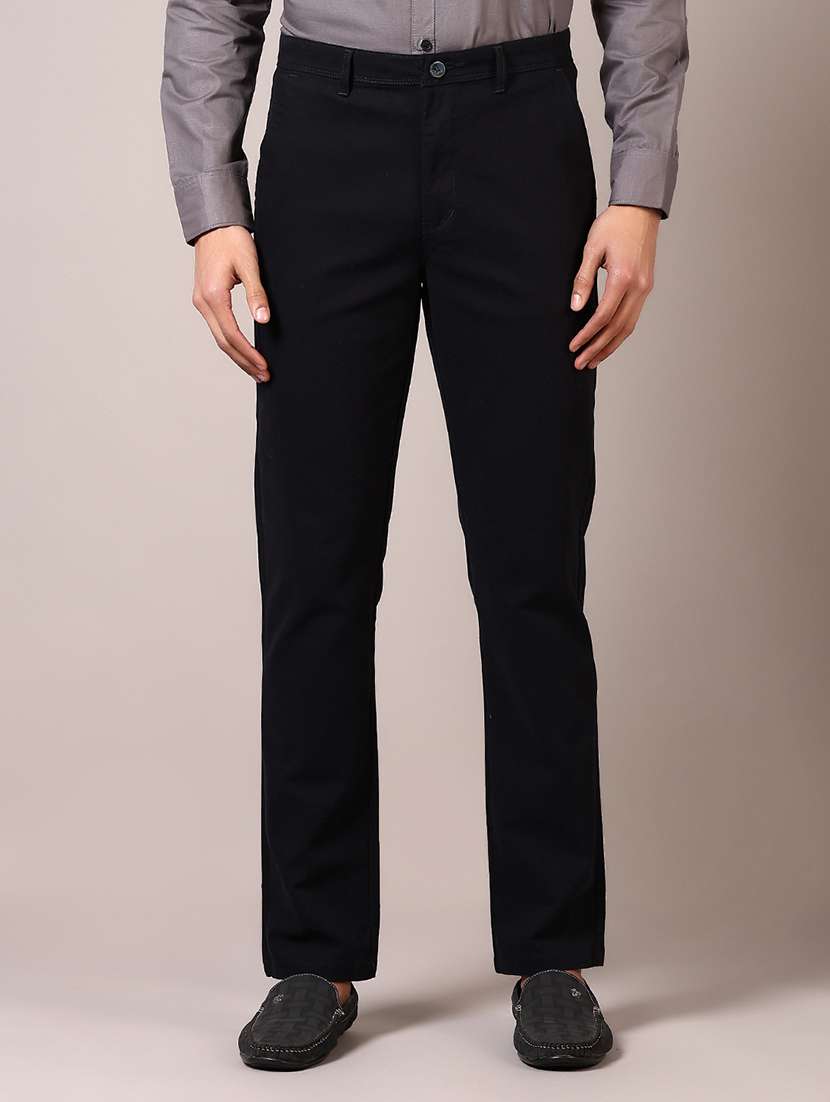 men solid flat front casual trouser