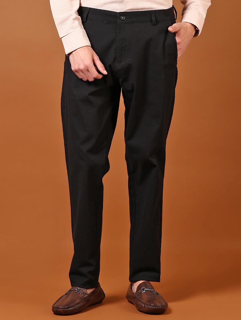men solid flat front casual trouser