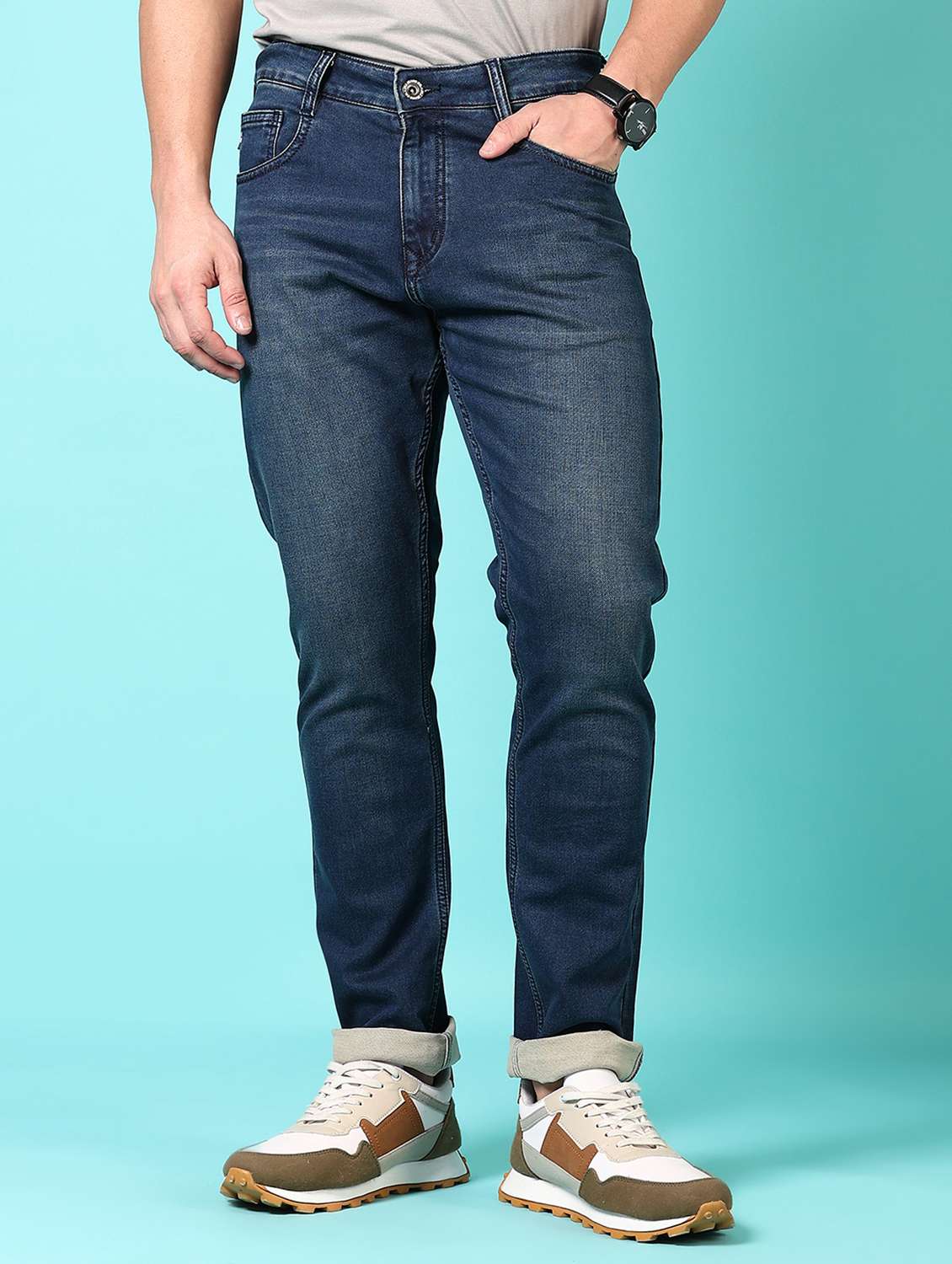men washed mid rise jeans - 21718026 - Zoom Image - 0