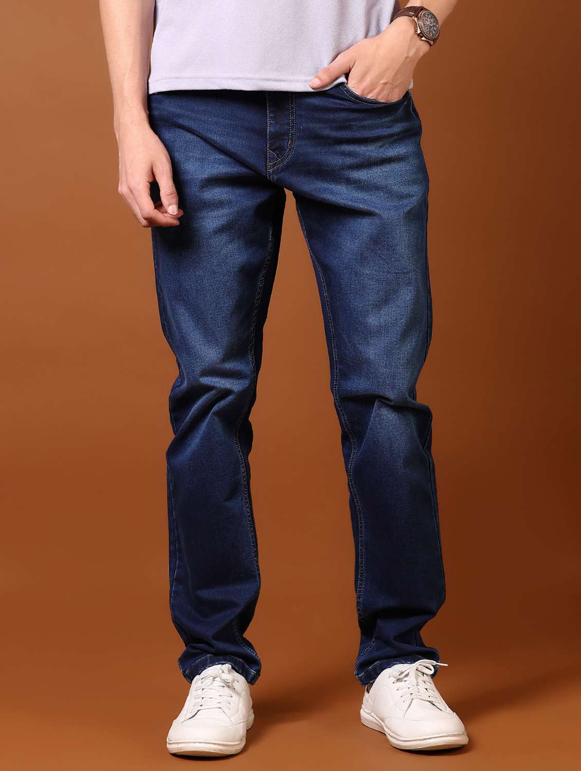 men washed mid rise jeans