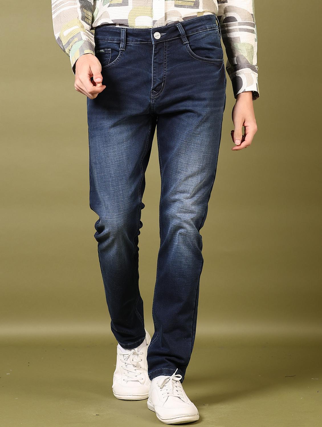 men washed mid rise jeans