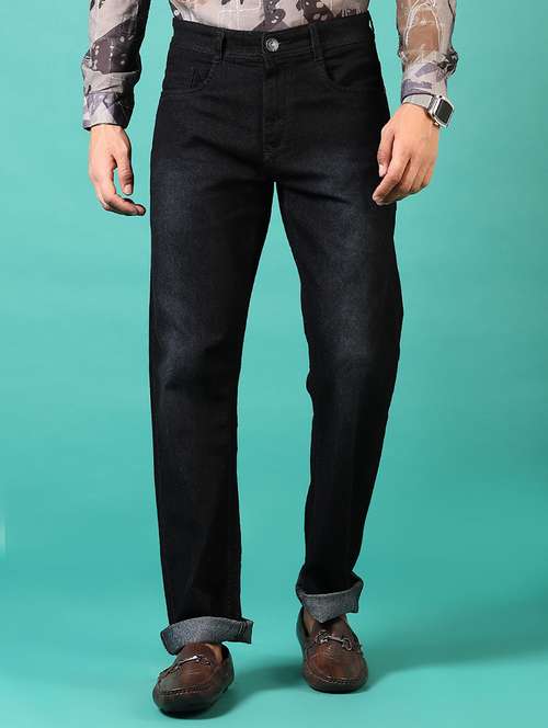 men washed mid rise jeans
