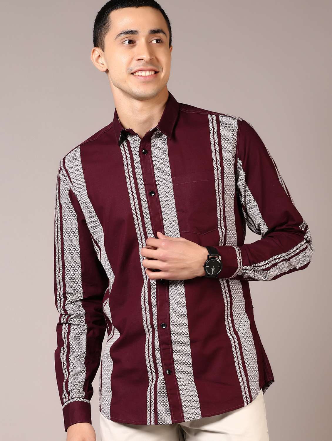 men stripes long sleeve casual shirt