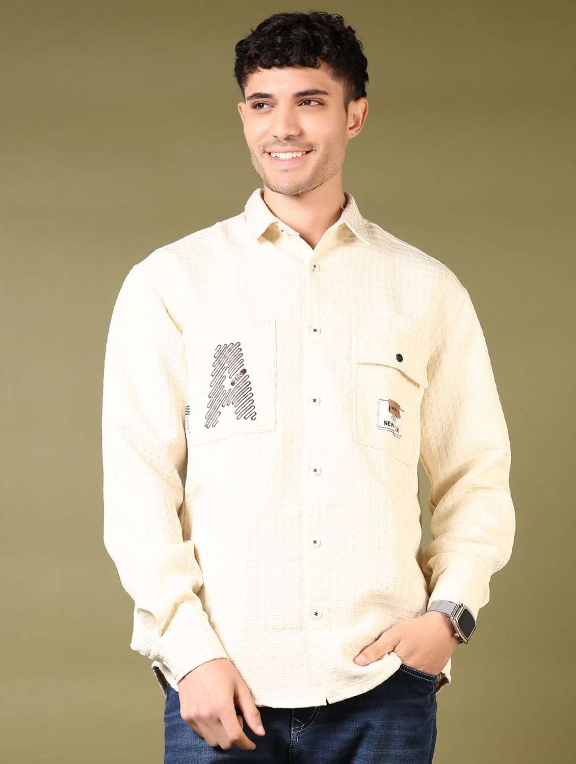 men self design long sleeve casual shirt - 21718162 -  Zoom Image - 0