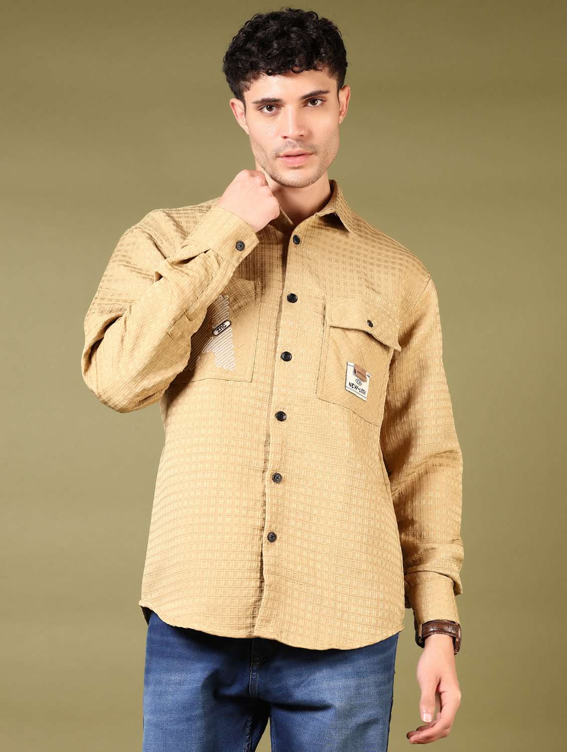 men self design long sleeve casual shirt