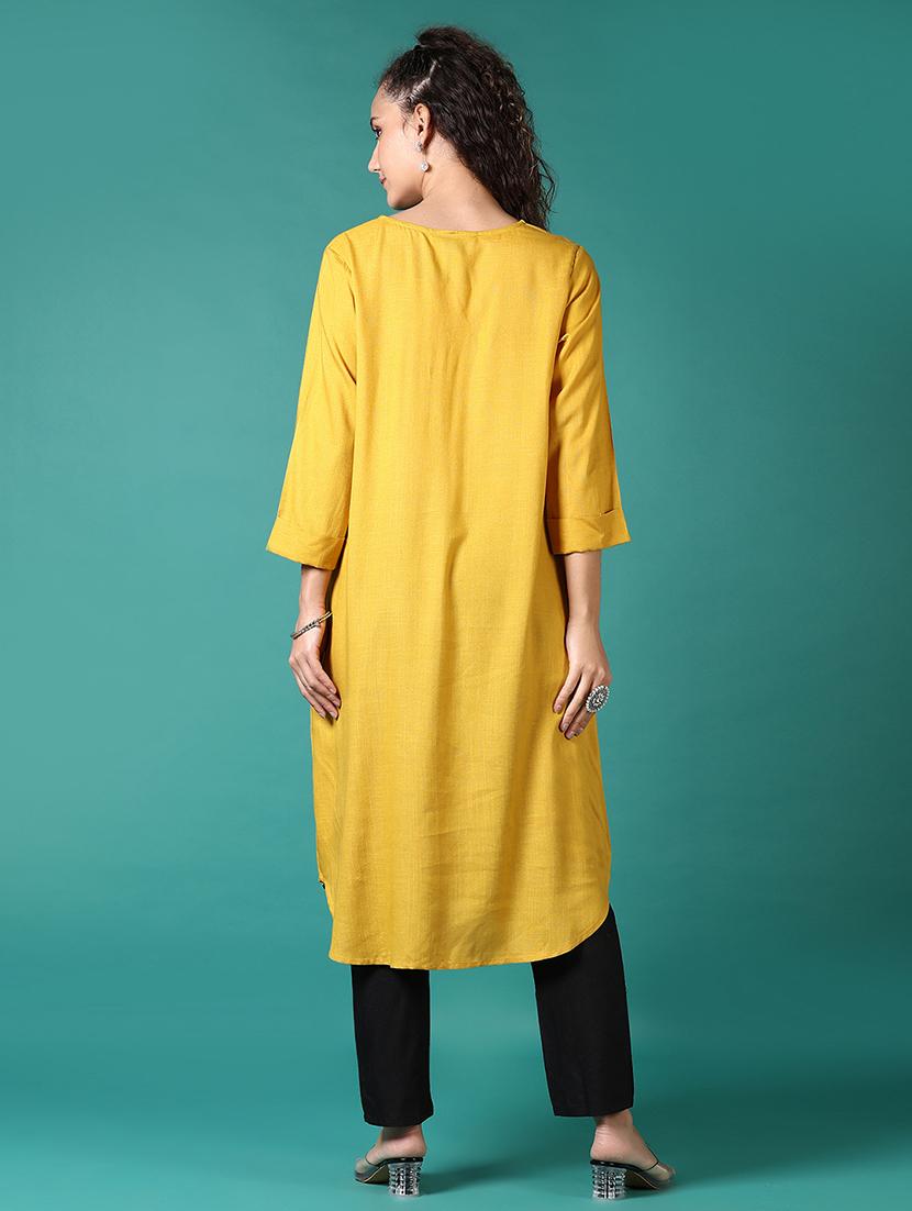 women solid three quarter sleeve a-line kurta - 21718169 - Standard Image - 3