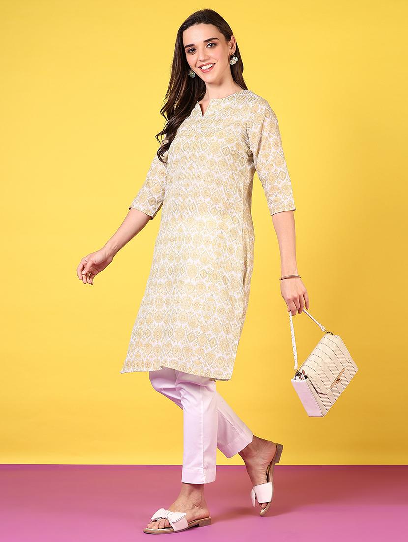 women notch neck printed straight kurta - 21718171 - Standard Image - 5