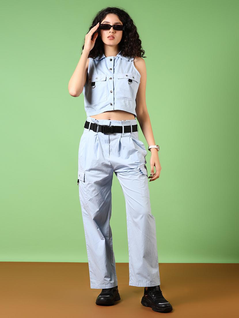 women solid collared sleeveless crop top - 21718172 - Standard Image - 3