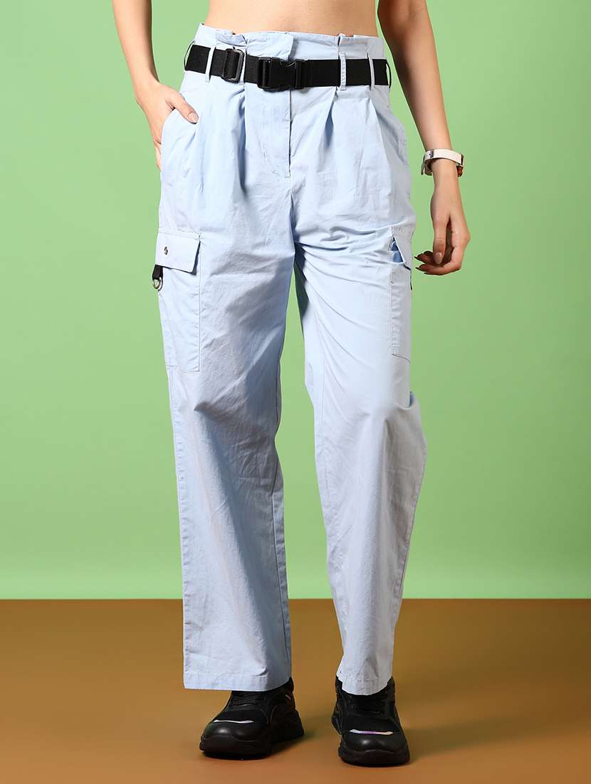 women solid mid rise relaxed fit cargo