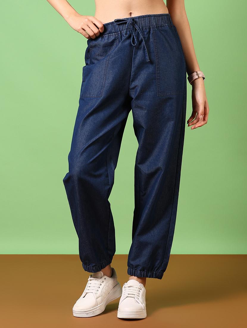women blue solid joggers