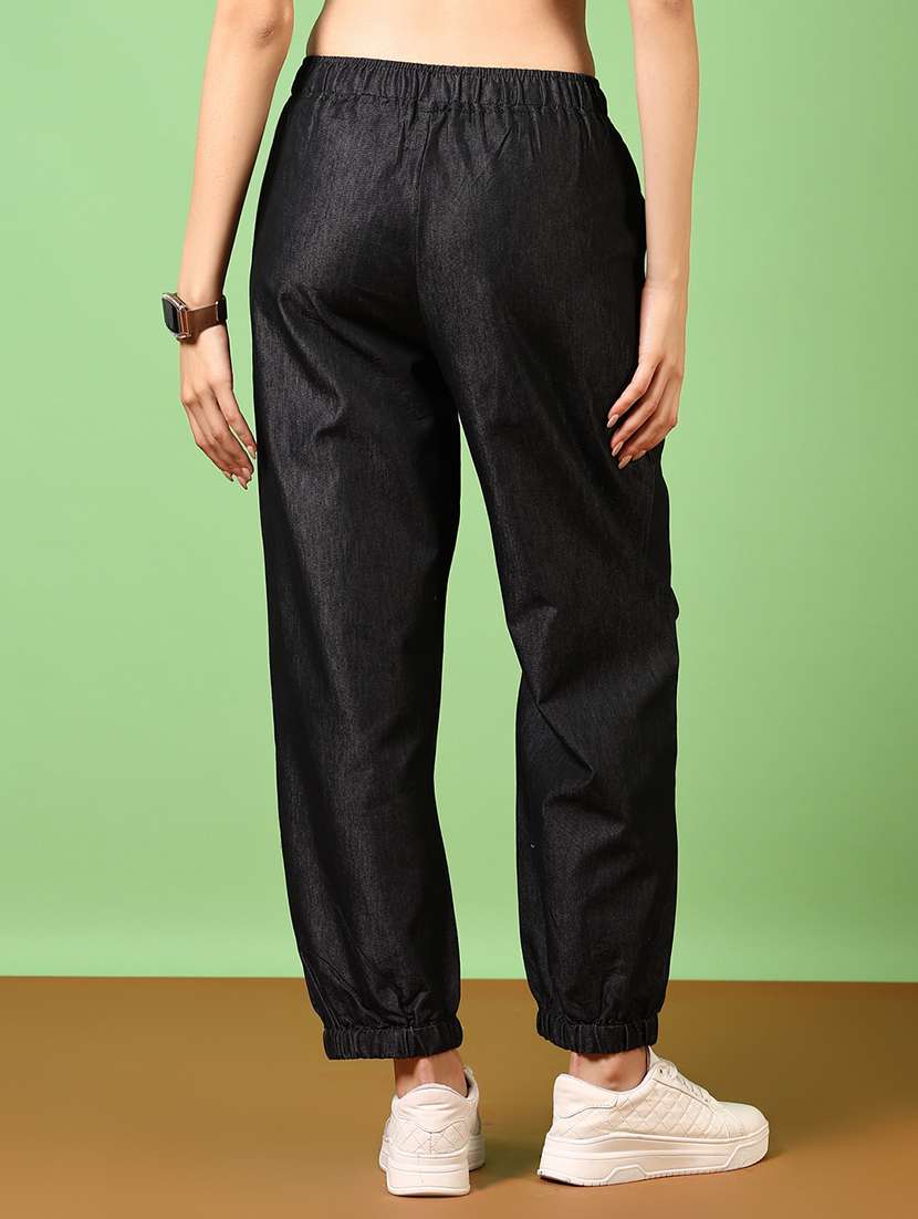 women black solid joggers - 21718187 - Standard Image - 3