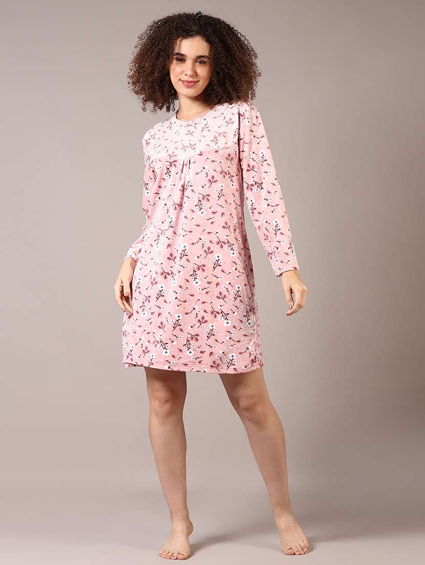 women printed long sleeves winter wear sleepshirt