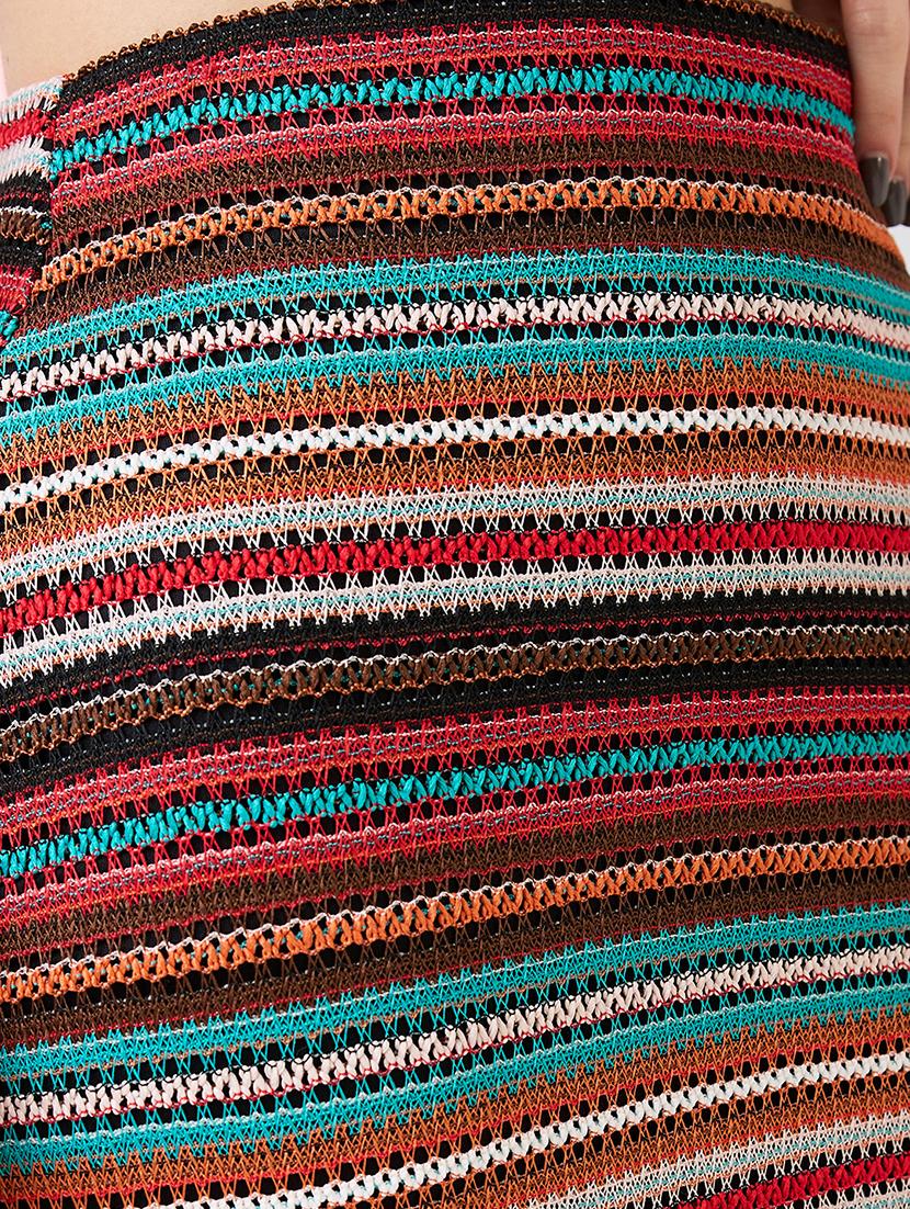 globus women multi colour stripes pattern crochet mid rise straight midi skirt - 21718305 - Standard Image - 5