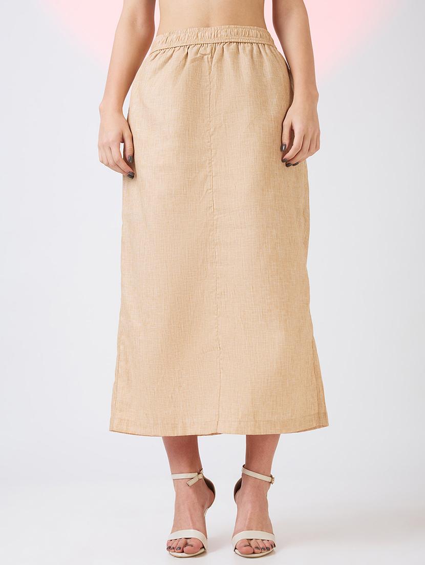 globus women beige self design checkered mid rise side pockets midi workwear skirt - 21718310 -  Zoom Image - 0