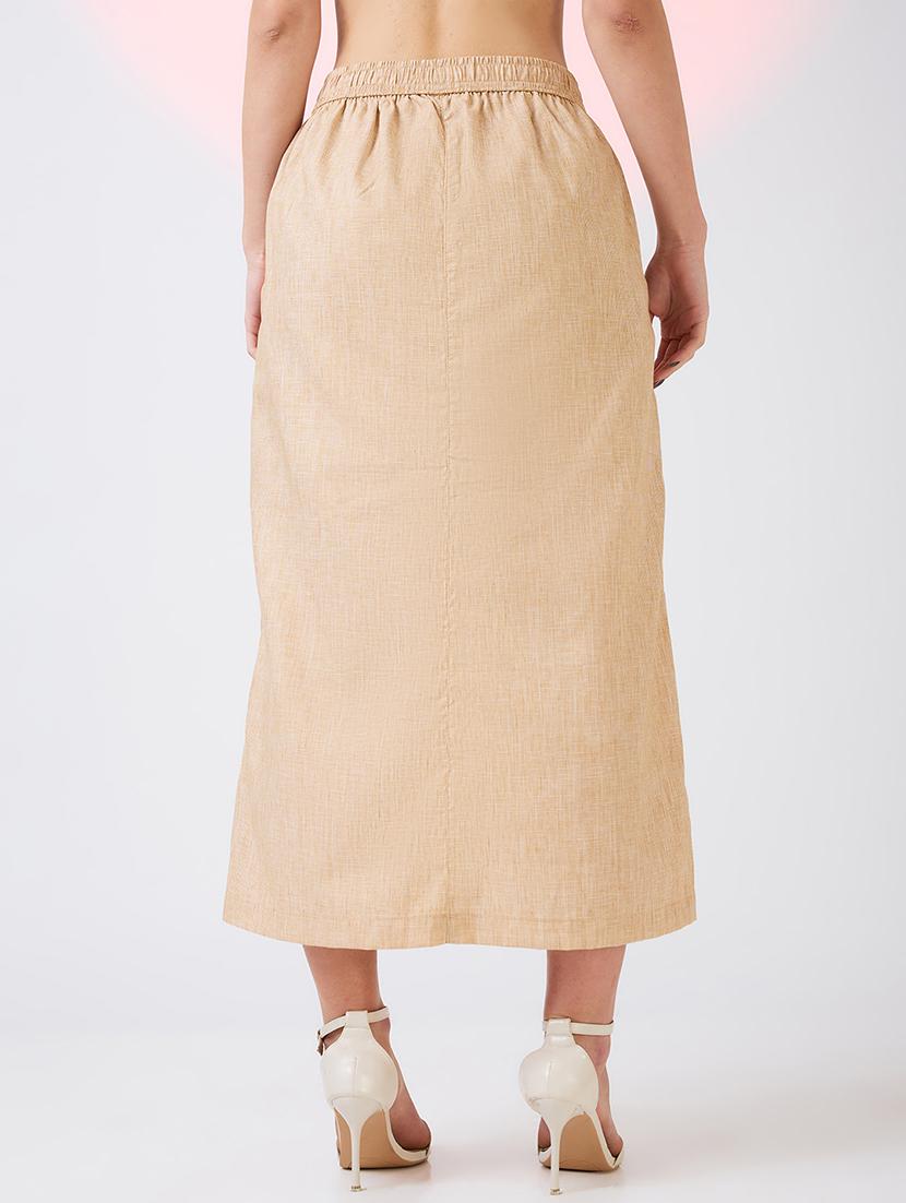 globus women beige self design checkered mid rise side pockets midi workwear skirt - 21718310 - Standard Image - 3