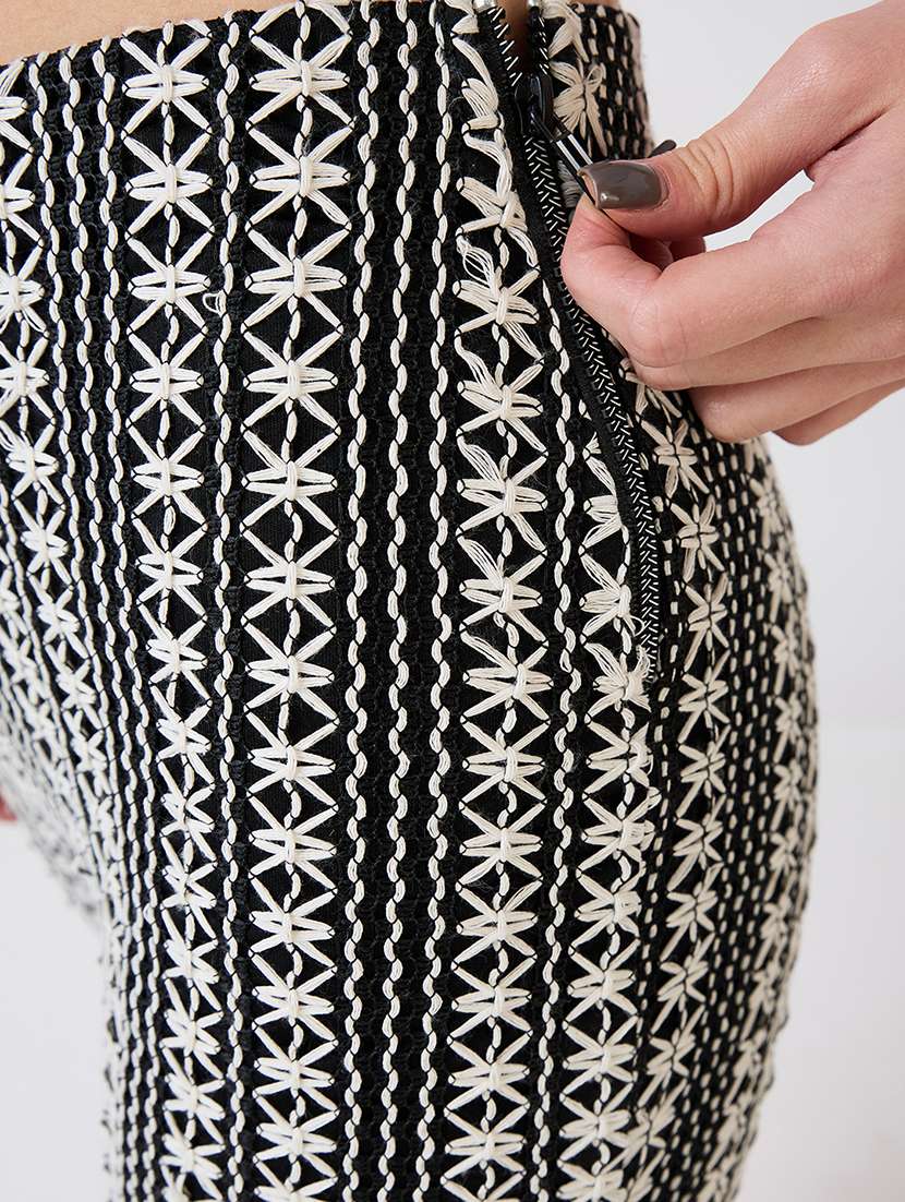 globus women black self design crochet mid rise relaxed fit flat front bootcut trousers - 21718313 -  Standard Image - 5