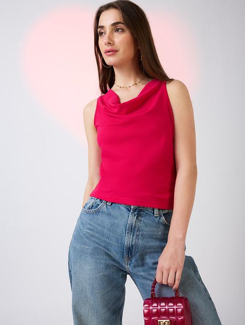 globus women pink cowl neck sleeveless tank top - 21718333 - Standard Image - 0