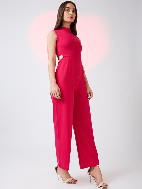globus women pink sleeveless high neck waist cut out detail party jumpsuit - 21718347 - Standard Image - 0