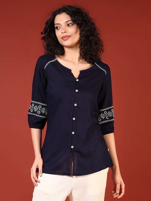 women three quarter sleeve a-line kurti - 21718369 -  Standard Image - 0