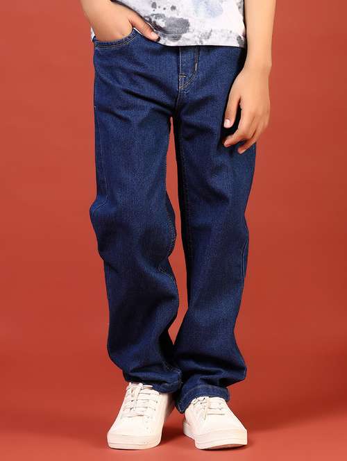 boys solid mid rise relaxed fit jeans - 21718374 -  Standard Image - 0