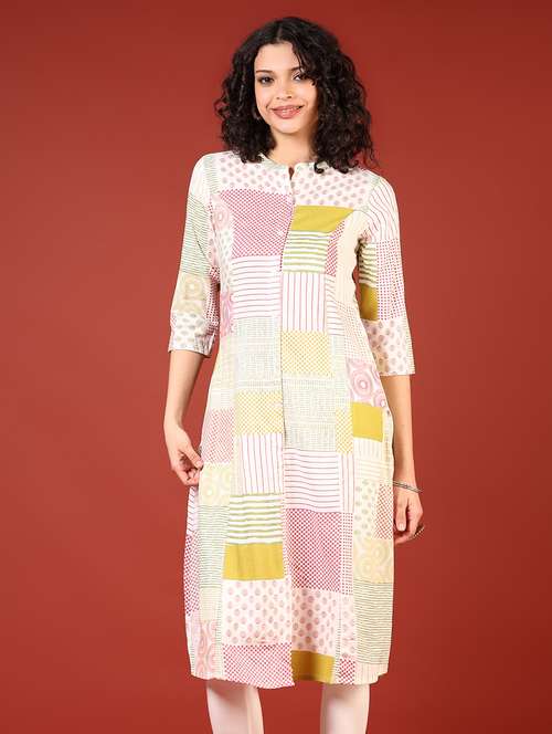 women three quarter sleeve straight kurta - 21718376 -  Standard Image - 0