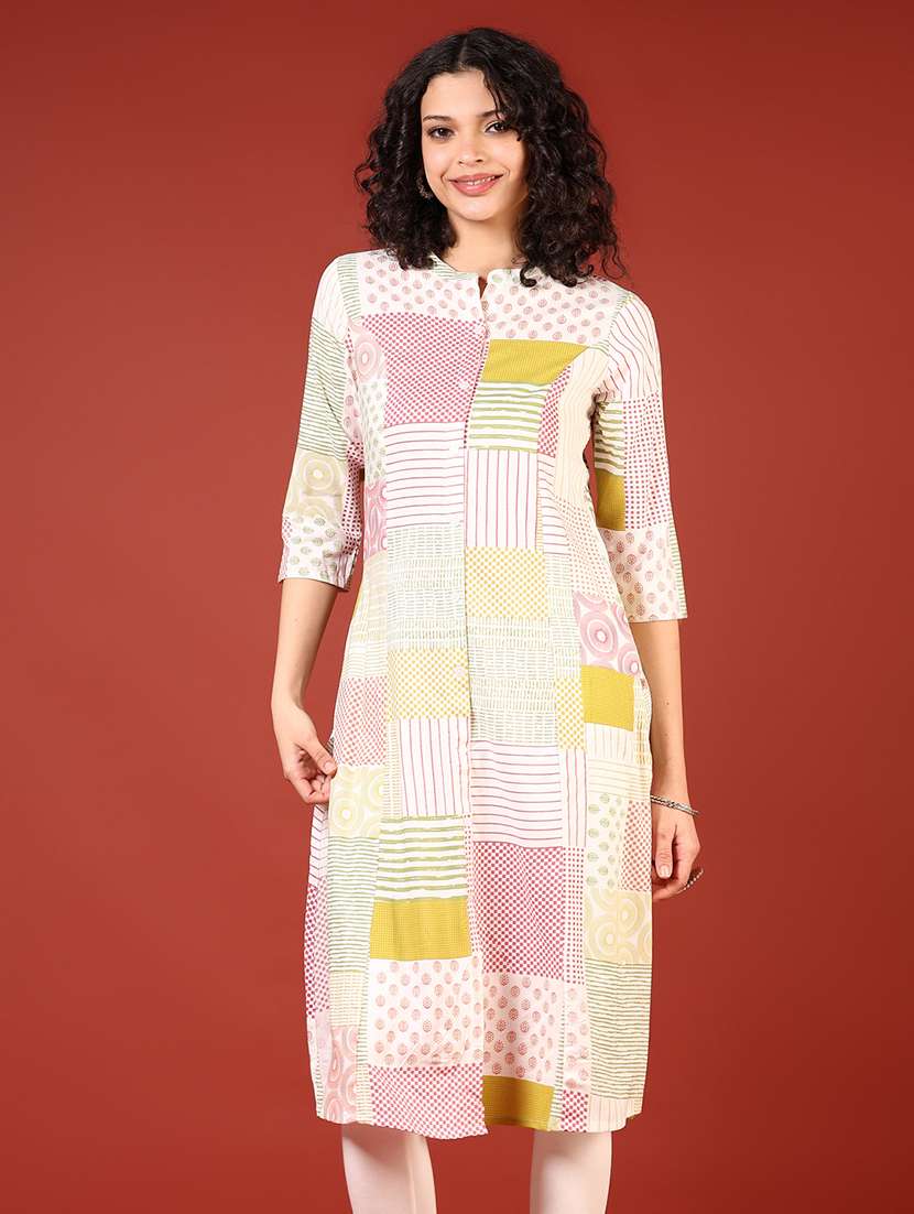 women three quarter sleeve straight kurta - 21718376 -  Zoom Image - 0