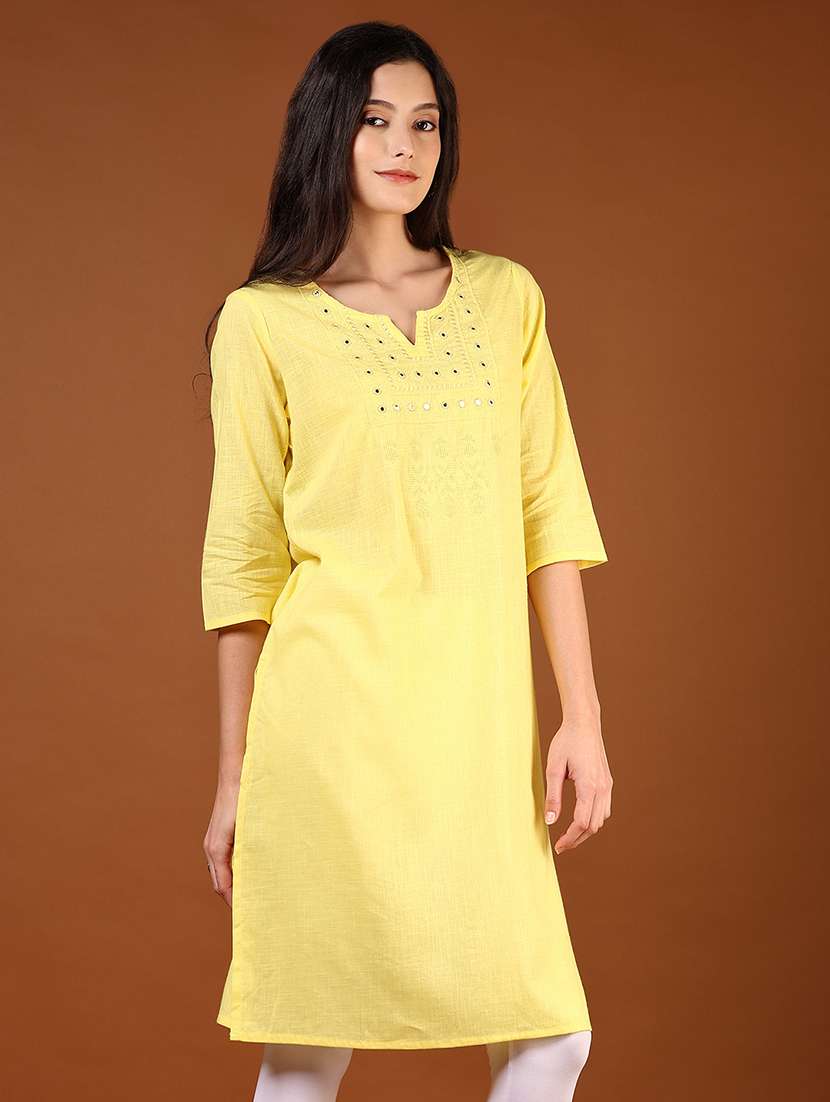 women three quarter sleeve straight kurta
