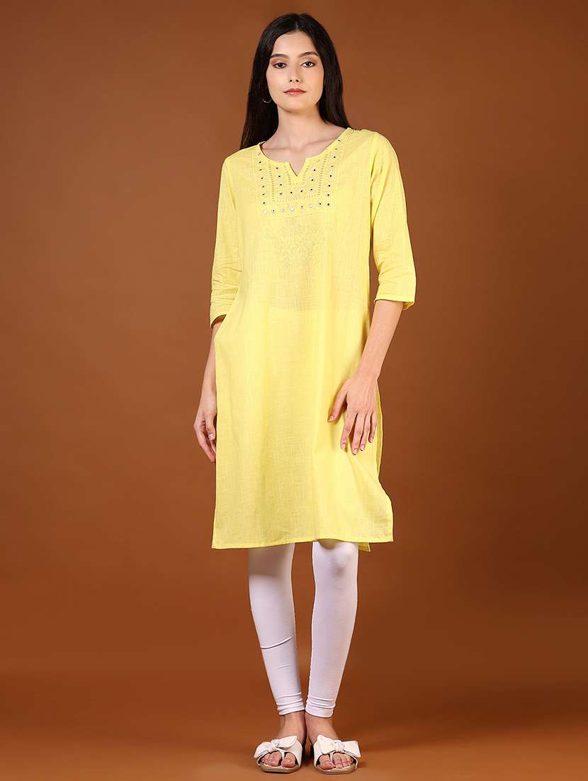 women three quarter sleeve straight kurta - 21718380 -  Standard Image - 3