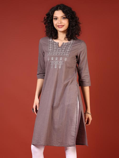 women three quarter sleeve straight kurta - 21718381 -  Standard Image - 0